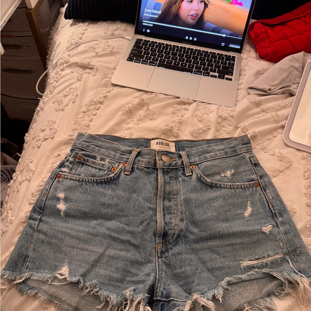 Agolde Women's Light Blue Distressed Jean Shorts